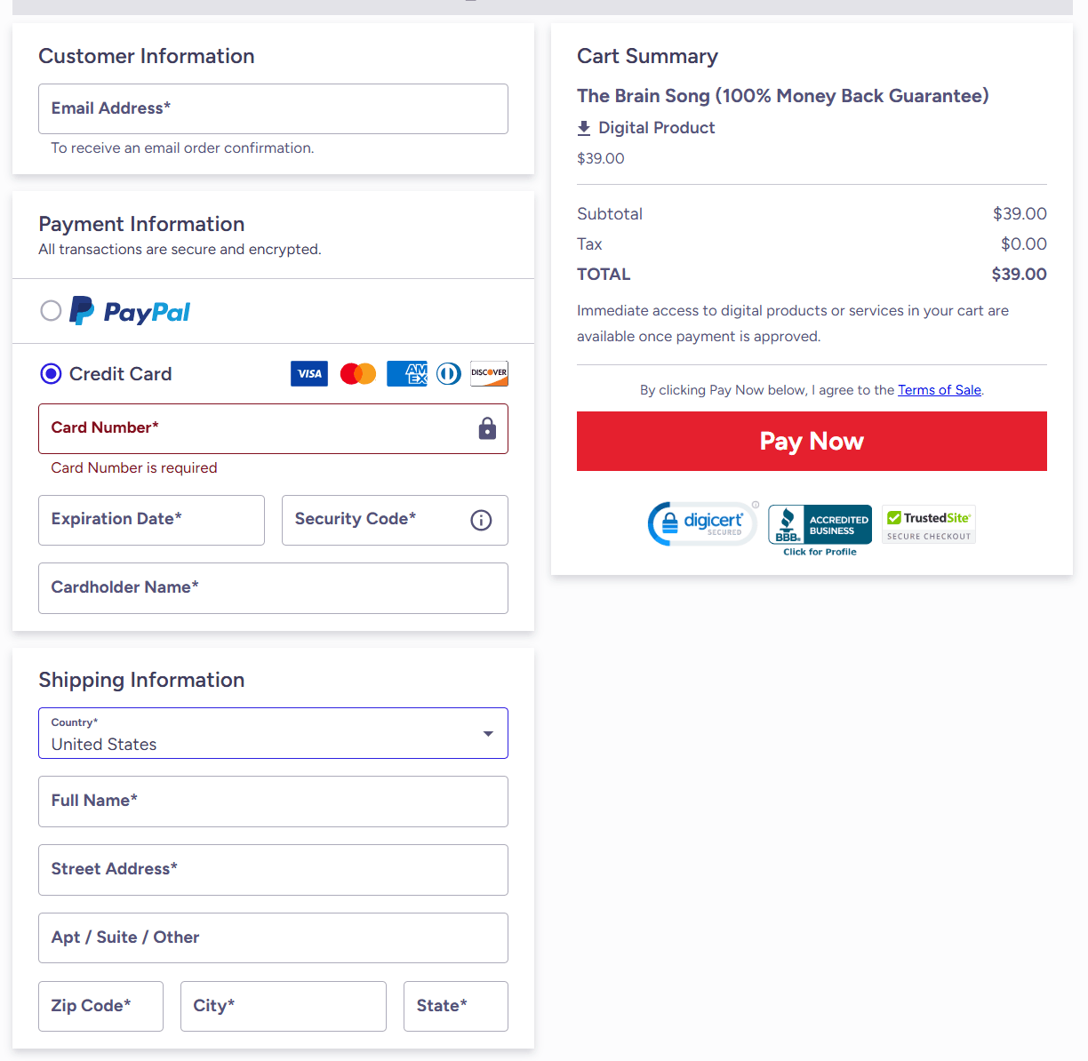 The Brain Song Checkout Page